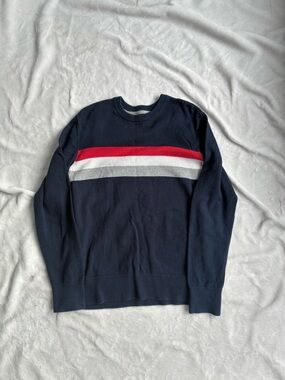 Roots Striped Crewneck Sweater Navy Red White | Size Small